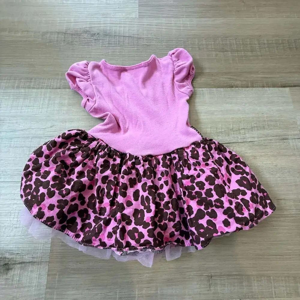 Vintage Bonnie Baby Pink Kitty Cat Leopard Tutu Print Dress
